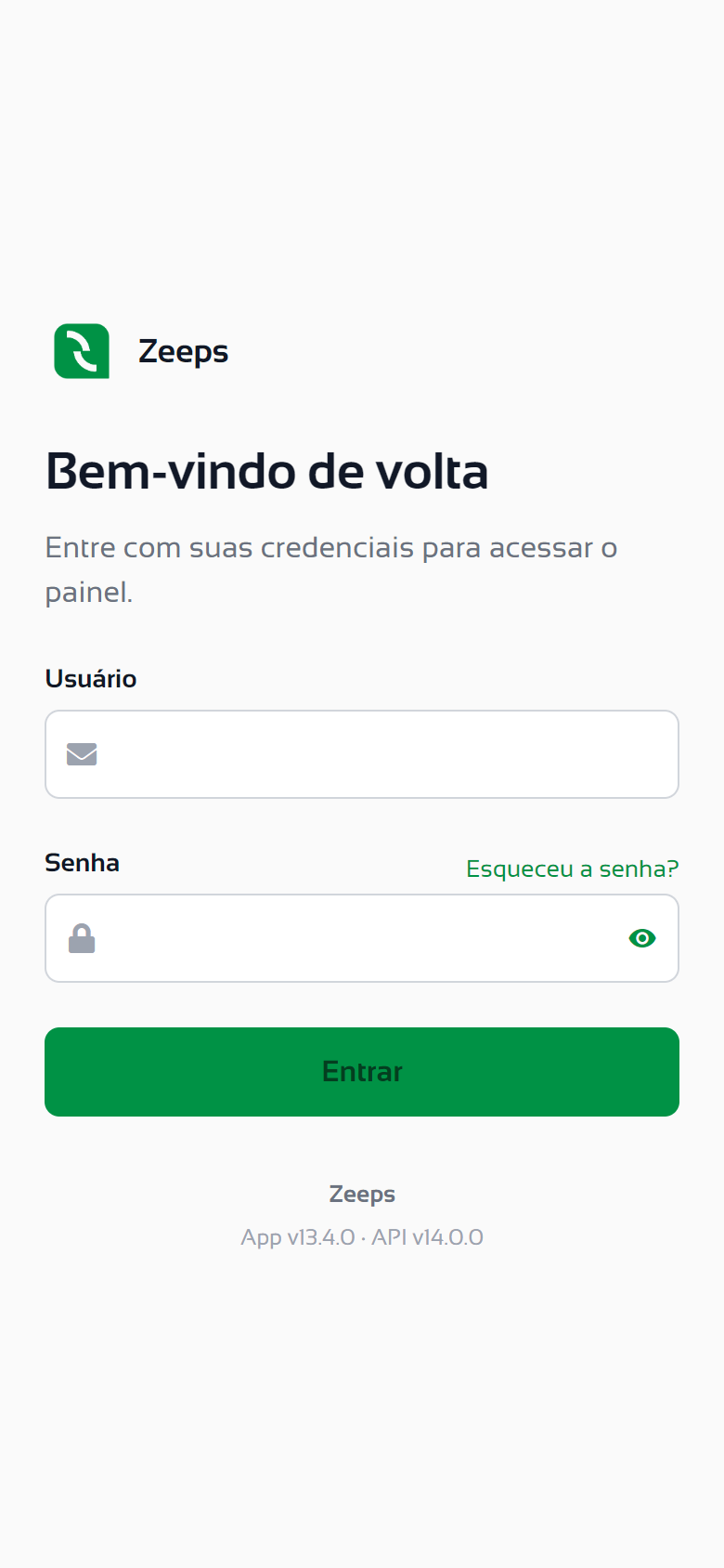 Tela de entrada no celular com a marca no topo e os campos em tela cheia