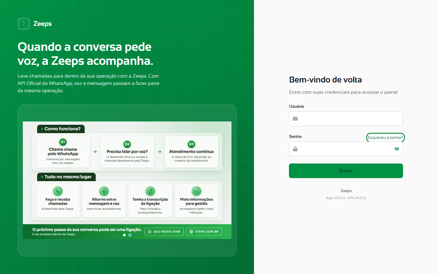 Tela de entrada com o link Esqueceu a senha? em destaque