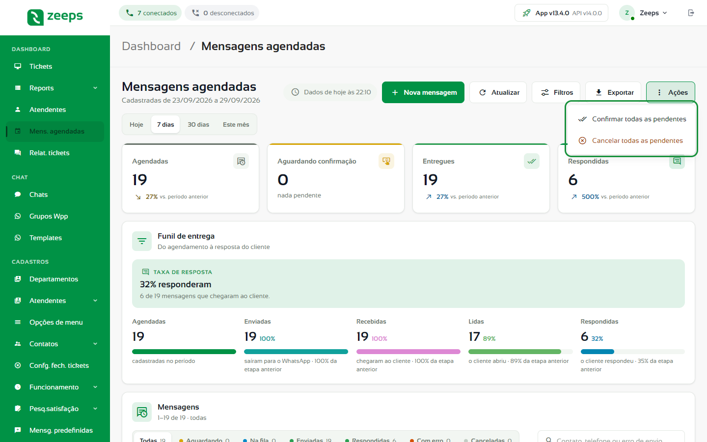 Cancelamento em massa de mensagens agendadas