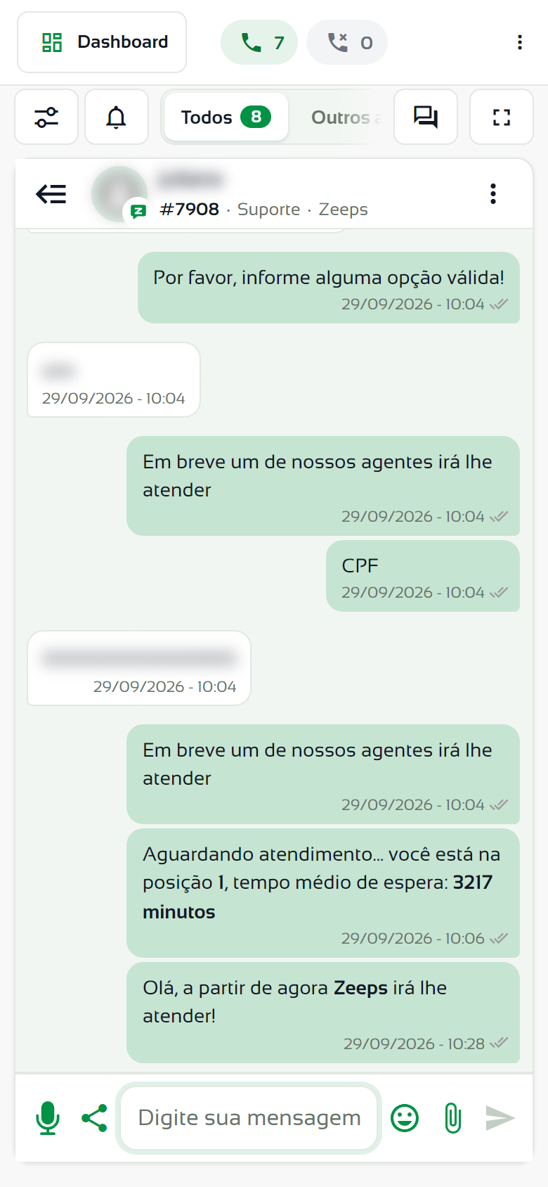 Conversa aberta no celular, com a área de digitação embaixo