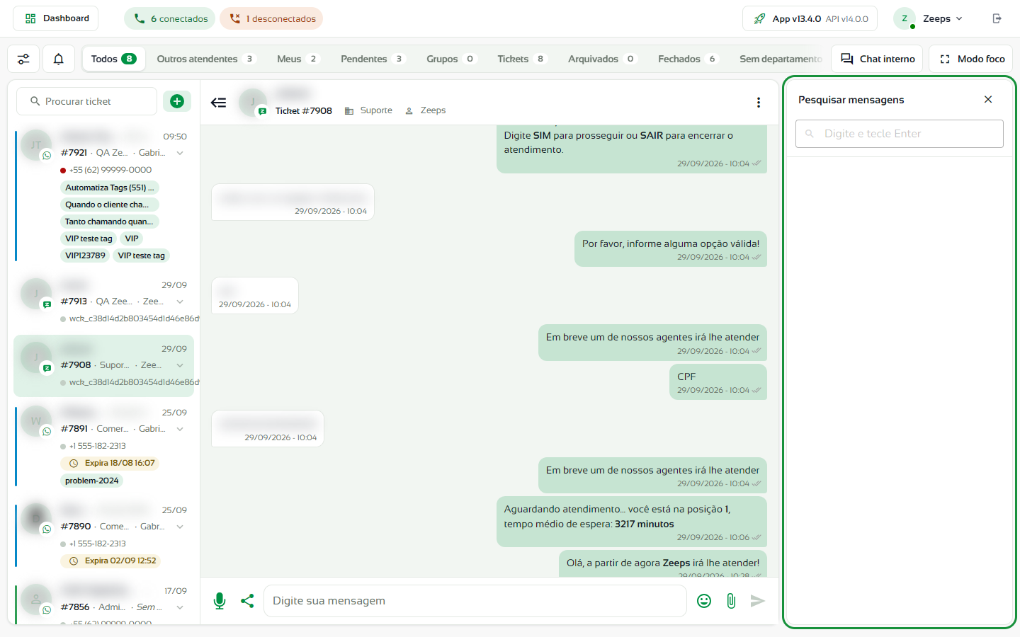 Painel Pesquisar mensagens aberto à direita da conversa