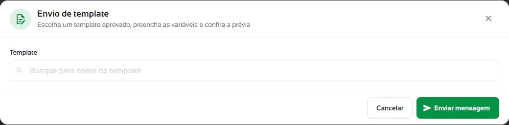 Janela Envio de template com o campo de busca do template