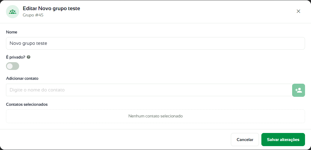 Edição de um grupo de contatos