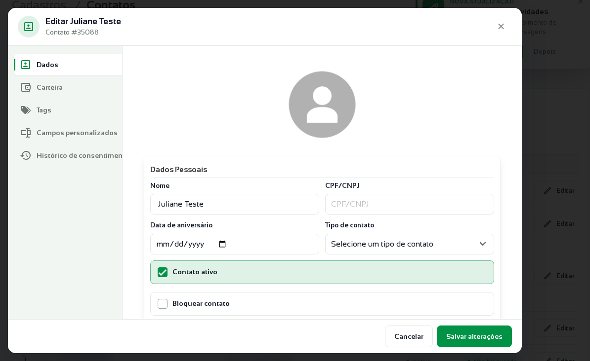 Tela de edição de contato com a opção Bloquear contato em destaque