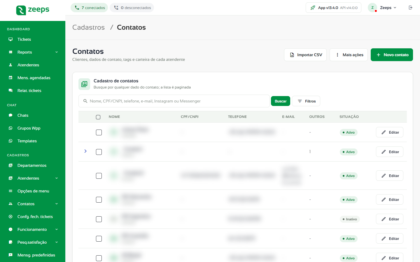 Campos customizados para contatos