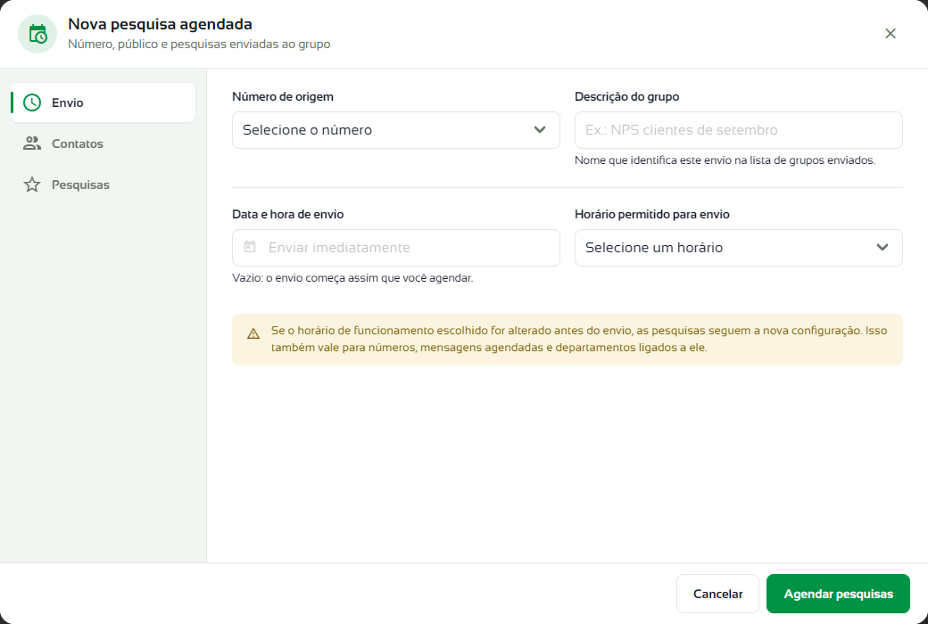 Validação de template em pesquisas agendadas