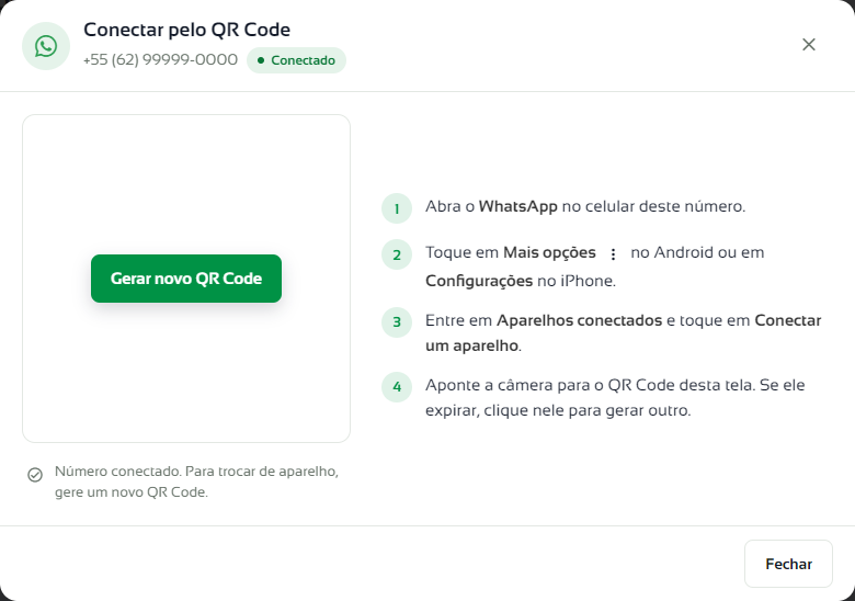 Janela Conectar pelo QR Code com os passos para ler o código