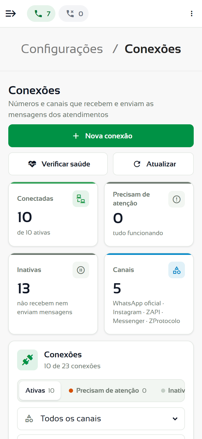 Tela Conexões no celular