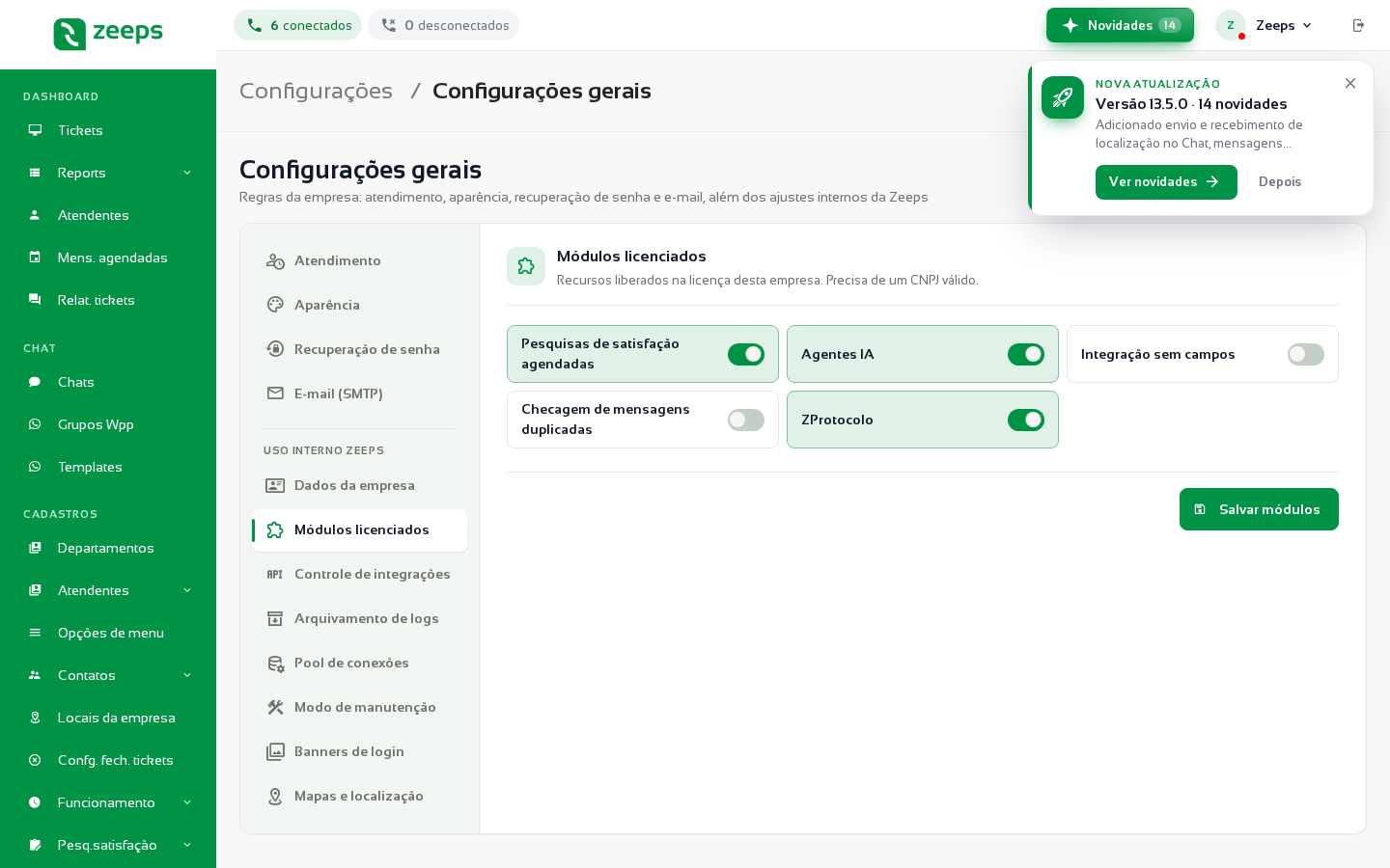 Comportamento do ZProtocolo sem atendentes