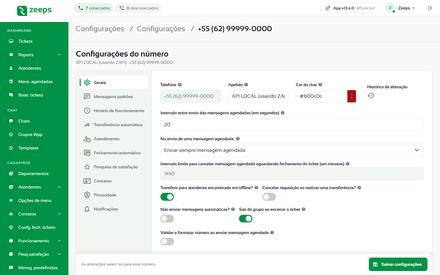 Aba Gerais de um número da API Local