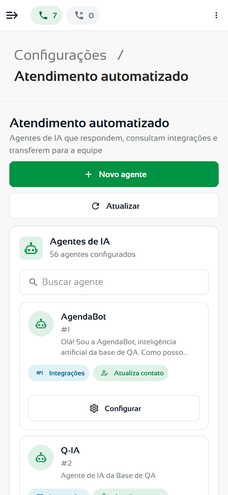 Lista de agentes no celular
