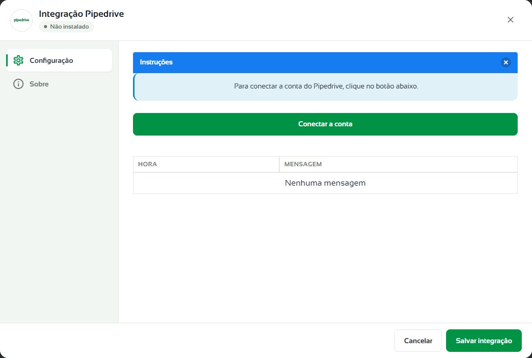Janela do Pipedrive com o botão Conectar a conta