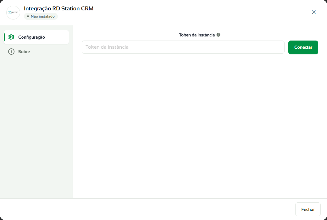 Janela do RD Station CRM com o campo Token da instância