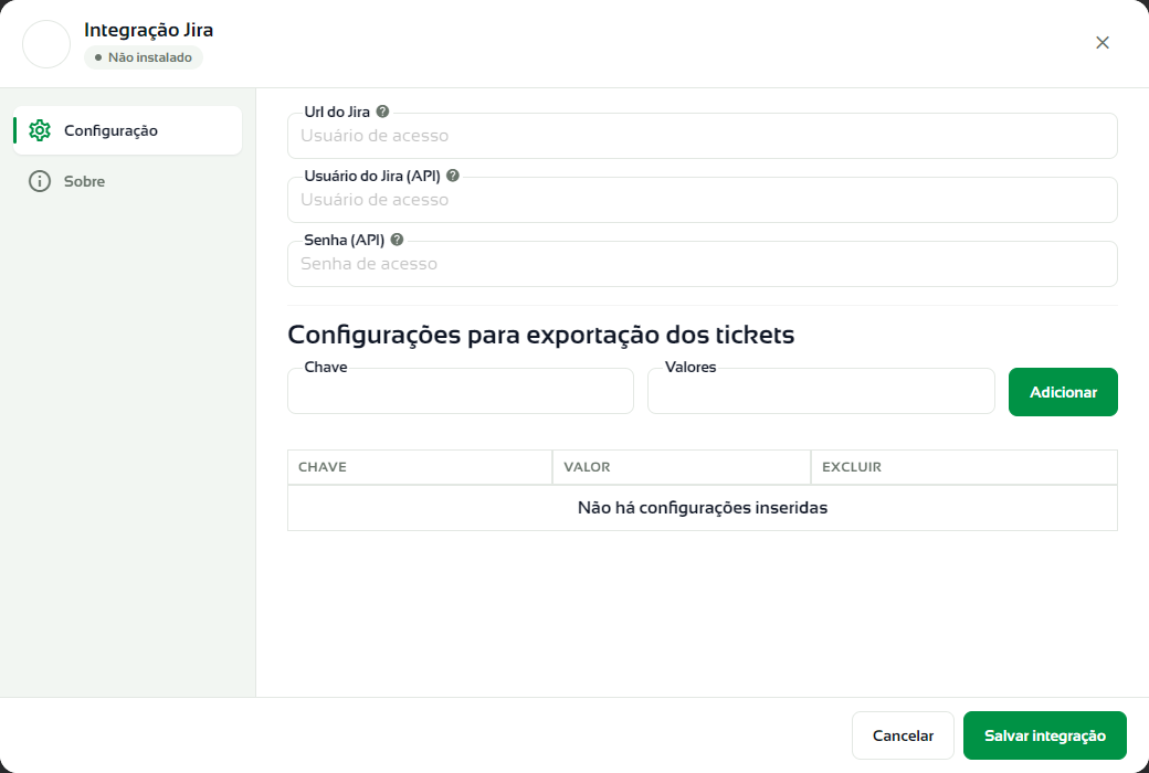 Janela de configuração do Jira