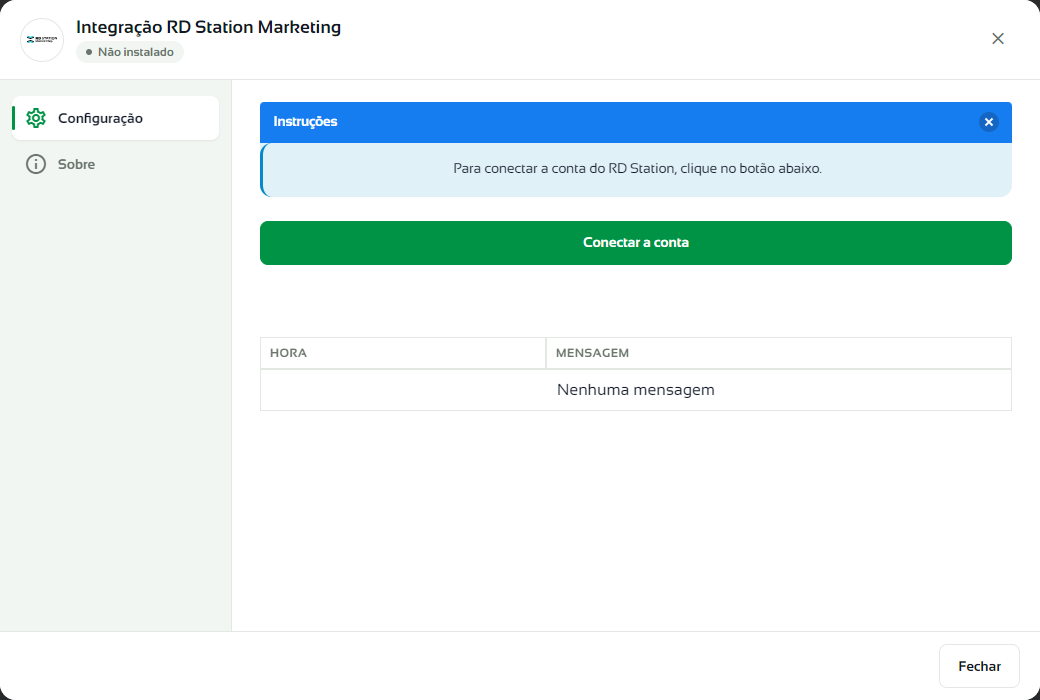 Janela de configuração do RD Station Marketing