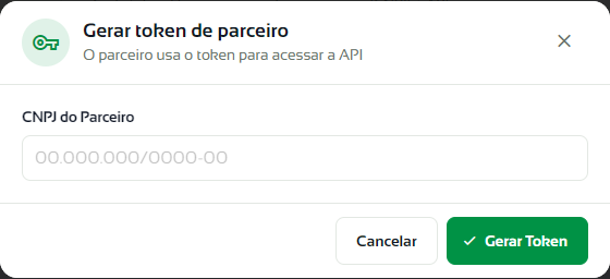 Janela Gerar token de parceiro